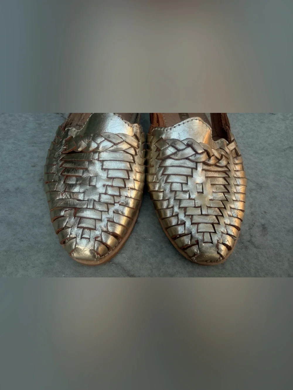 Lola y Tula Mexican Huarache Gold Woven Leather Slip-On Flats